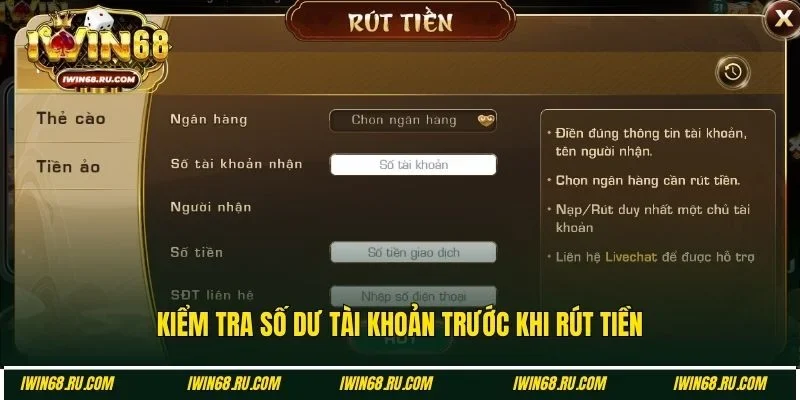 Đảm bảo số dư trước khi nhận thưởng Iwin68